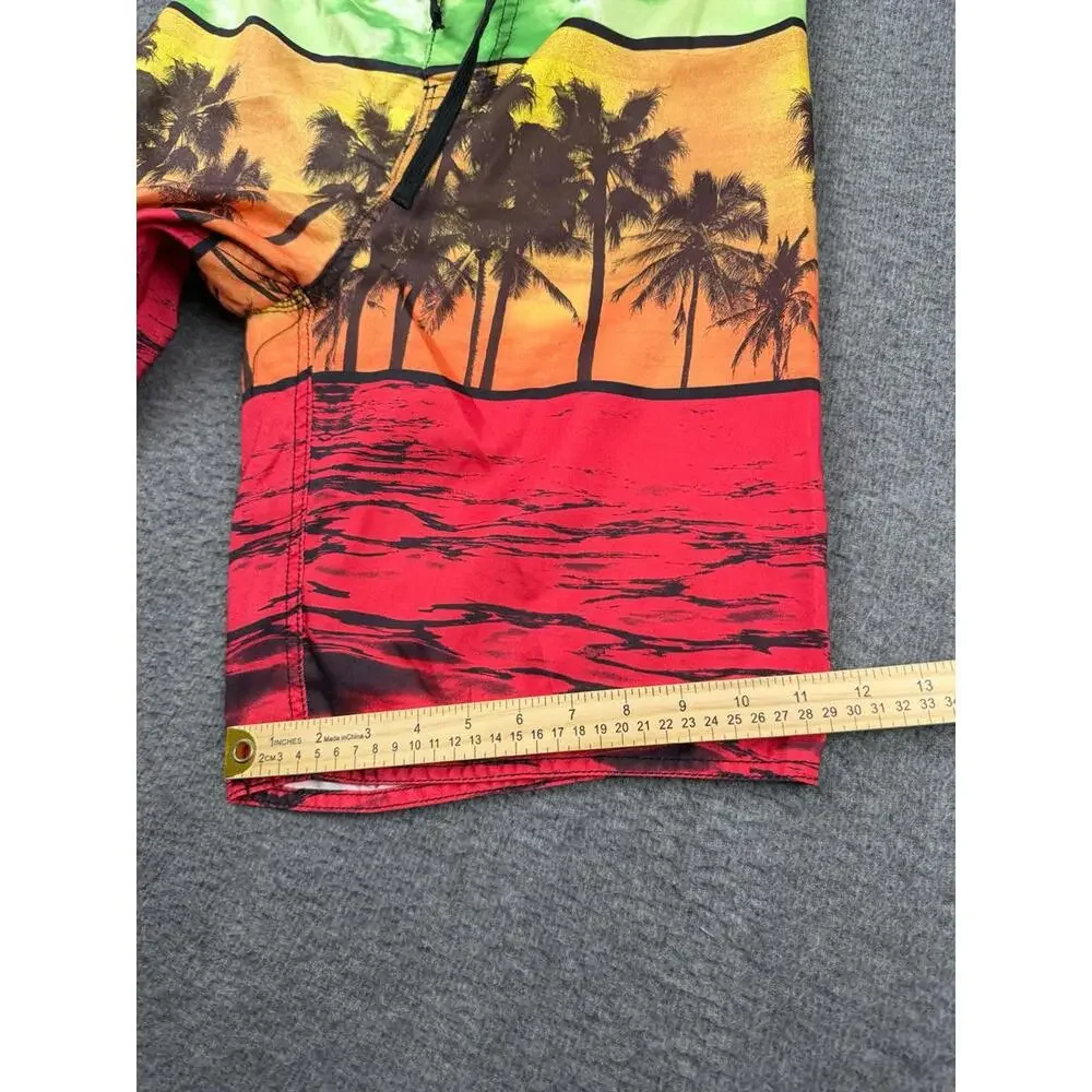 Men's Medium Board Shorts Palm‎ Tree Sunset Design Size Medium